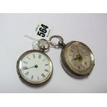 FOB WATCH, 2 silver cased fob watches