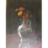 H WILKINSON,  signed oil on canvas, still life "Silver Jug with Blossoms", 14.5" x 10"