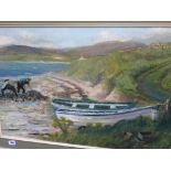 MAURICE C WILKS, oil on canvas "Foraging for Bate on the shoreline" 19" x 30"