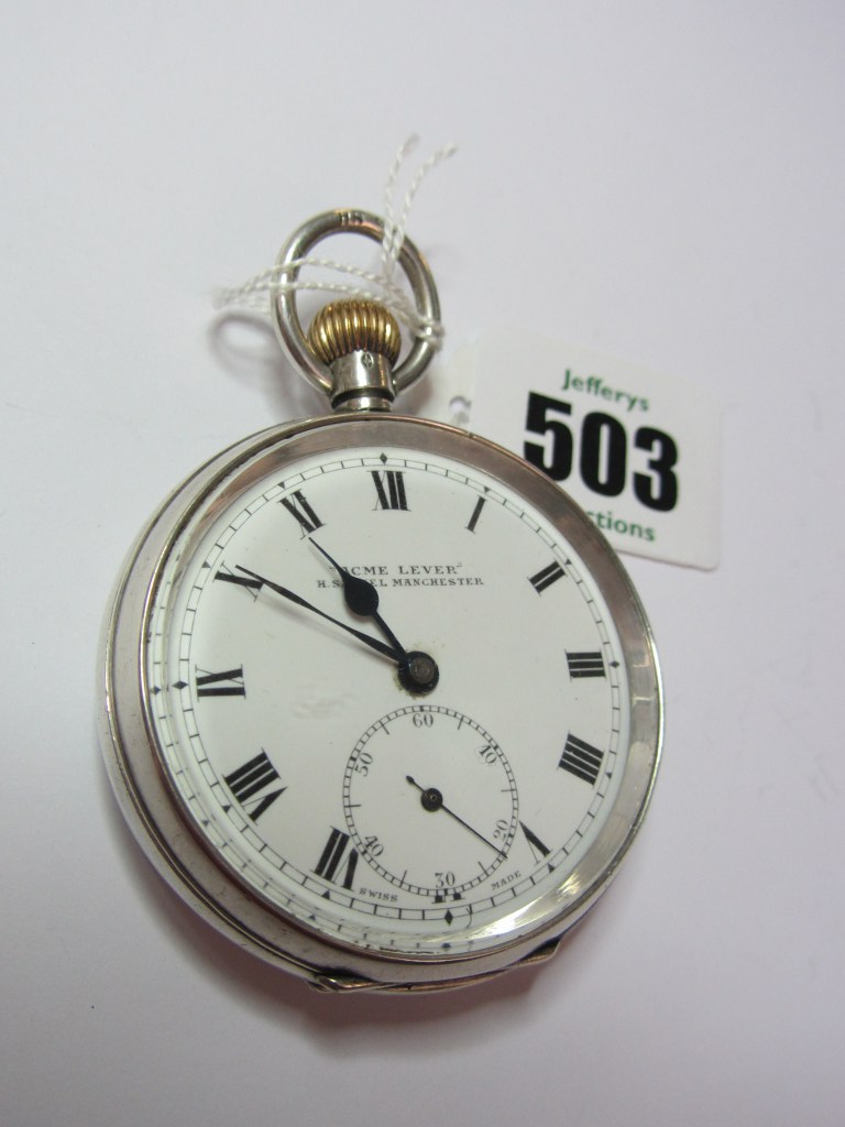 POCKET WATCH, silver cased Acme lever pocket watch, Roman numerals and second hand