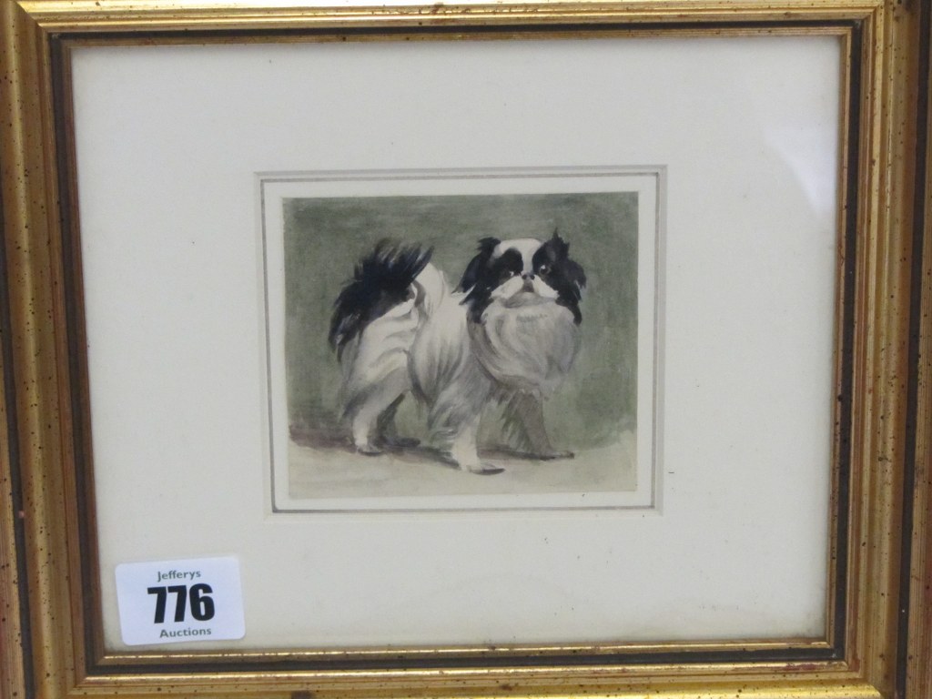 MINIATURE, 19th Century water colour, "Portrait of Dog"