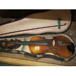 VIOLIN, after Guarnerius, cased violin and bow, 13" body length