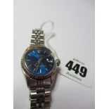 ROLEX, ladies quality steel Rolex Oyster perpetual date adjust wrist watch, with blue dial