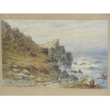 J ELLIOTT, signed and dated Victorian water colour, "A Rocky Cornish Coastal Landscape with