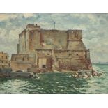 ELETRO, pair of signed oils on canvas, "Mediterranean Fortress in Harbour", 8.5" x 12"