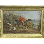 HUNTING, oil on board "The Hunt", scratched signature "Collender", 5" x 8"