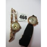 WRIST WATCH, ladies 9ct gold cased wrist watch with strap total weight 11.2 grams, also a ladies