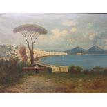 NEOPOLITAN SCHOOL, pair of 19th Century oils on canvas, "Overlooking Vesuvius", 20" x 28"