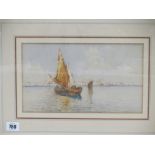 M MARTINO, 19th Century water colour, "View of a Sailing Vessel in the Lagoon off Venice", 6.5" x