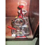 RETRO, chrome and bakelite "Glohill" serving tray/cocktail dish set with bottle opener and tongs