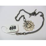 ALBERT CHAIN, Albert chain with 'T' bar, also silver fob, makers W.J.D