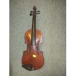 VIOLIN, violin in fitted case and bow, also a smaller fiddle with 12" body