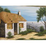 COLIN RICHARDSON, relief oil on board, "Coastal Cottage", 15.5" x 23"