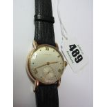 LONGINES, gents 9ct gold cased Longines wrist watch with Roman numerals and second hand on black
