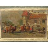 HUNGARIAN SCHOOL, oil on board "Carriages outside Building", indistinctly signed, dated 1927, 5.5" x