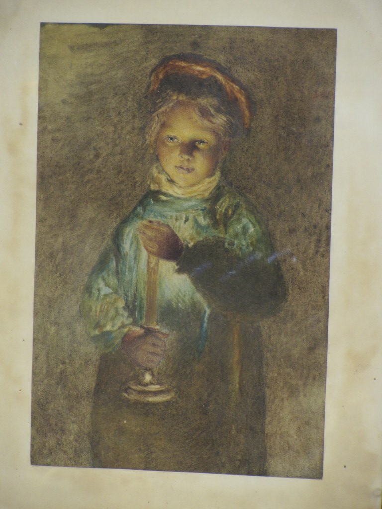 19TH CENTURY WATER COLOURS, "Portraits of Children, one holding candle, the other wearing a sailor