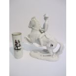 WIEN KERAMOS, Austrian "Spanish School" equestrian figure group and similar spill vase