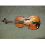 VIOLIN, cased violin with indistinct label together with bow, 13.5" body length