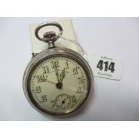 POCKET WATCH, unusual silver cased alarm pocket watch, arabic numerals and second hand