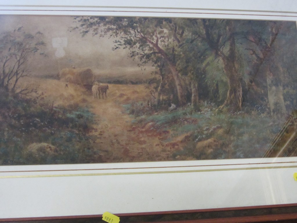 B T WADHAM, signed water colour, "The Harvest", 9.5" x 19.5"