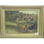 19TH CENTURY SCHOOL, pair of oils on canvas indistinctly signed, "Children on a Bridge" and "Figures