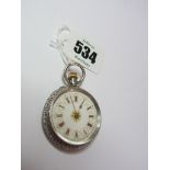 FOB WATCH, ladies silver cased pin set fob watch with Roman numerals