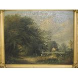 19TH CENTURY ENGLISH SCHOOL, pair of oils on canvas, "Figures in Woodland Encampment" and "Traveller