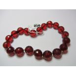 AMBER, Red bakelite amber graduated bead necklace