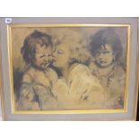 R L BROWNING, signed oil on canvas, dated 1918, "Study of Three Children", 17" x 23"