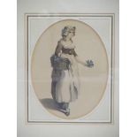 19TH CENTURY ENGLISH SCHOOL, water colour, "Portrait of Young Girl Selling Primroses", 10" x 7.5"