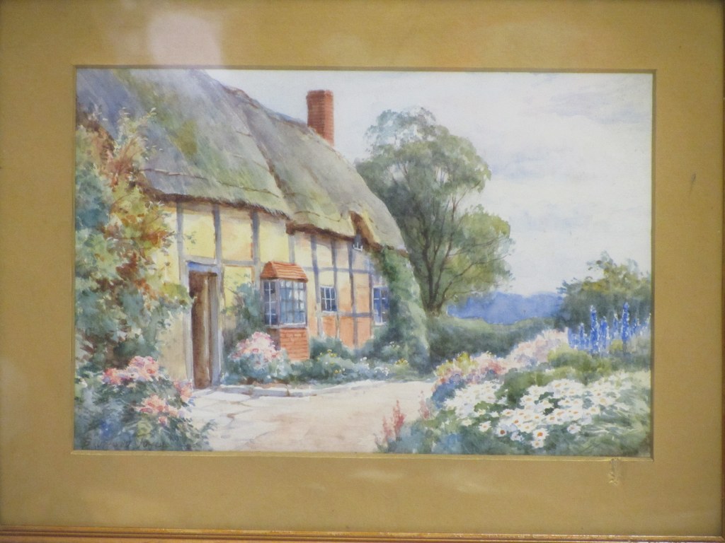 BUNFORD JOYCE, pair of signed water colours, "Thatched Devonshire Cottages with Summer Gardens",