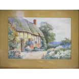 BUNFORD JOYCE, pair of signed water colours, "Thatched Devonshire Cottages with Summer Gardens",