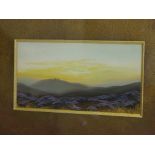 MOORLAND, gouache "Sunset over Moorland Tor", 3.5" x 6.5"