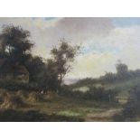 R PERRY, pair of signed English school oils on canvas "Harvest Time at Gomshall" and "A Quiet