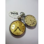 POCKET WATCH, 2 plated pocket watches including chronometer with arabic numerals