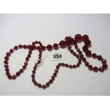 AMBER, Cherry bakelite amber graduated bead necklace