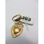 GOLD, 9ct gold fob, 4.1 grams, also 15ct gold ruby and diamond ring (a/f)