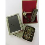 MILITARY, Tin containing selection of military cap badges & buttons, Gents Aviation wrist watch,