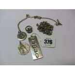 SILVER, silver ingot pendant, silver chains, 2 silver St Christopher's