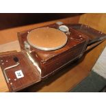 GRAMOPHONE, a kit built, metal cased portable gramophone with painted combed design, 6" turn table