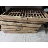 EGG TRAYS, collection of 10 wooden slatted egg trays