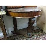 VICTORIAN HALF MOON WASH STAND, mahogany demi lune cabriole leg support wash stand a/f