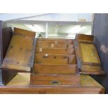 STATIONARY RACK; Edwardian oak slope front twin door stationary rack