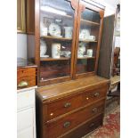 DRESSER; Edwardian mahogany chest based dresser, glazed twin door top, 43" width