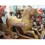 ROCKING HORSE, carved wooden rocker based horse