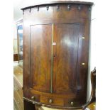 ANTIQUE CORNER CUPBOARD, early 19th Century mahogany bow fronted corner cupboard, 48" heigh, 35"