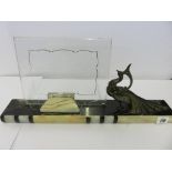 ART DECO, French Art Deco coloured marble base photo stand with peacock decoration