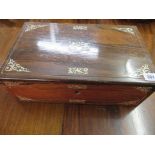 ROSEWOOD BOX, mid 19th Century bird design mother-of-pearl inlaid writing box carcass, 16" width