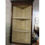 CORNER CUPBOARD; Inlaid mahogany hanging open shelf corner cupboard, 48" high, 25" width