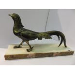 ART DECO, French Art Deco coloured marble based figure of Chinese pheasant 18.5" width